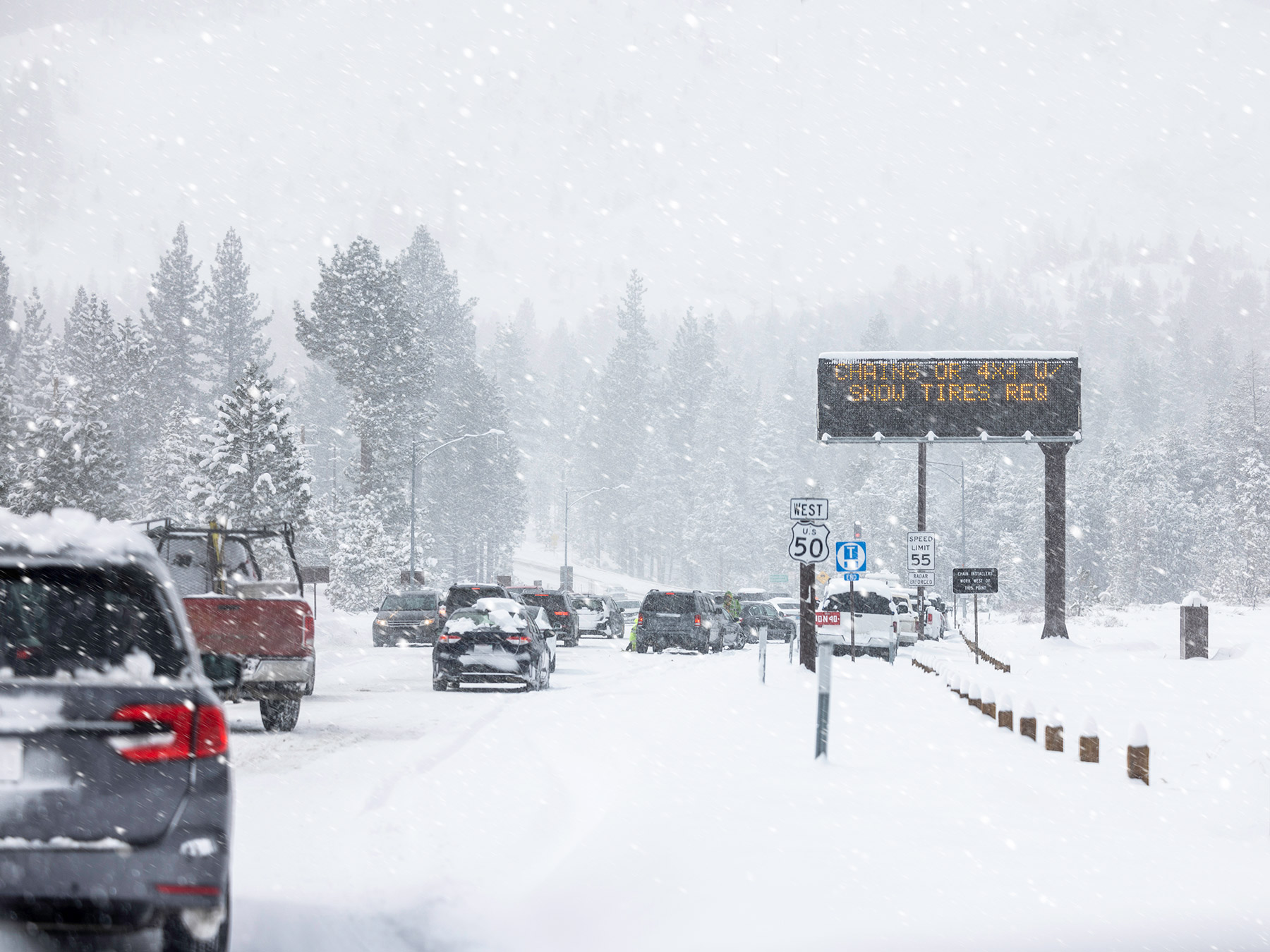 Cars driving in the snow