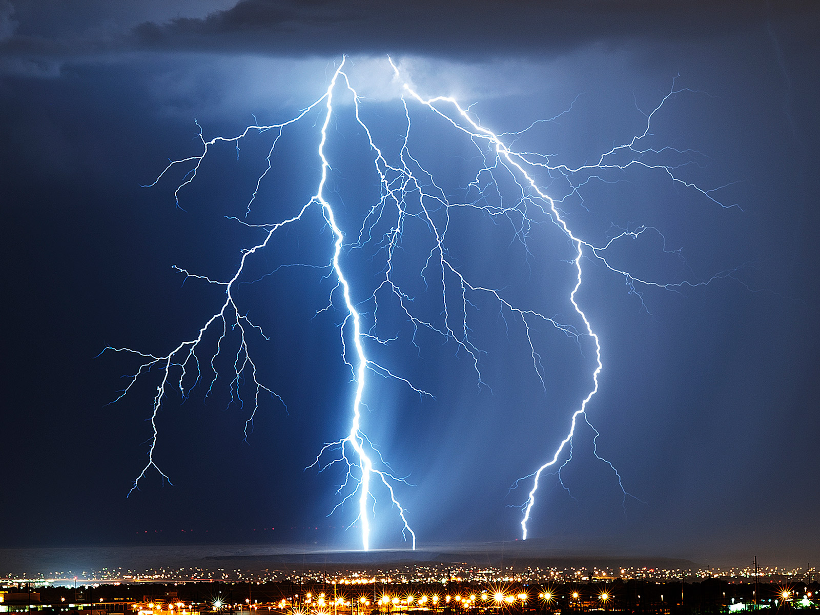 Lightning in dark sky