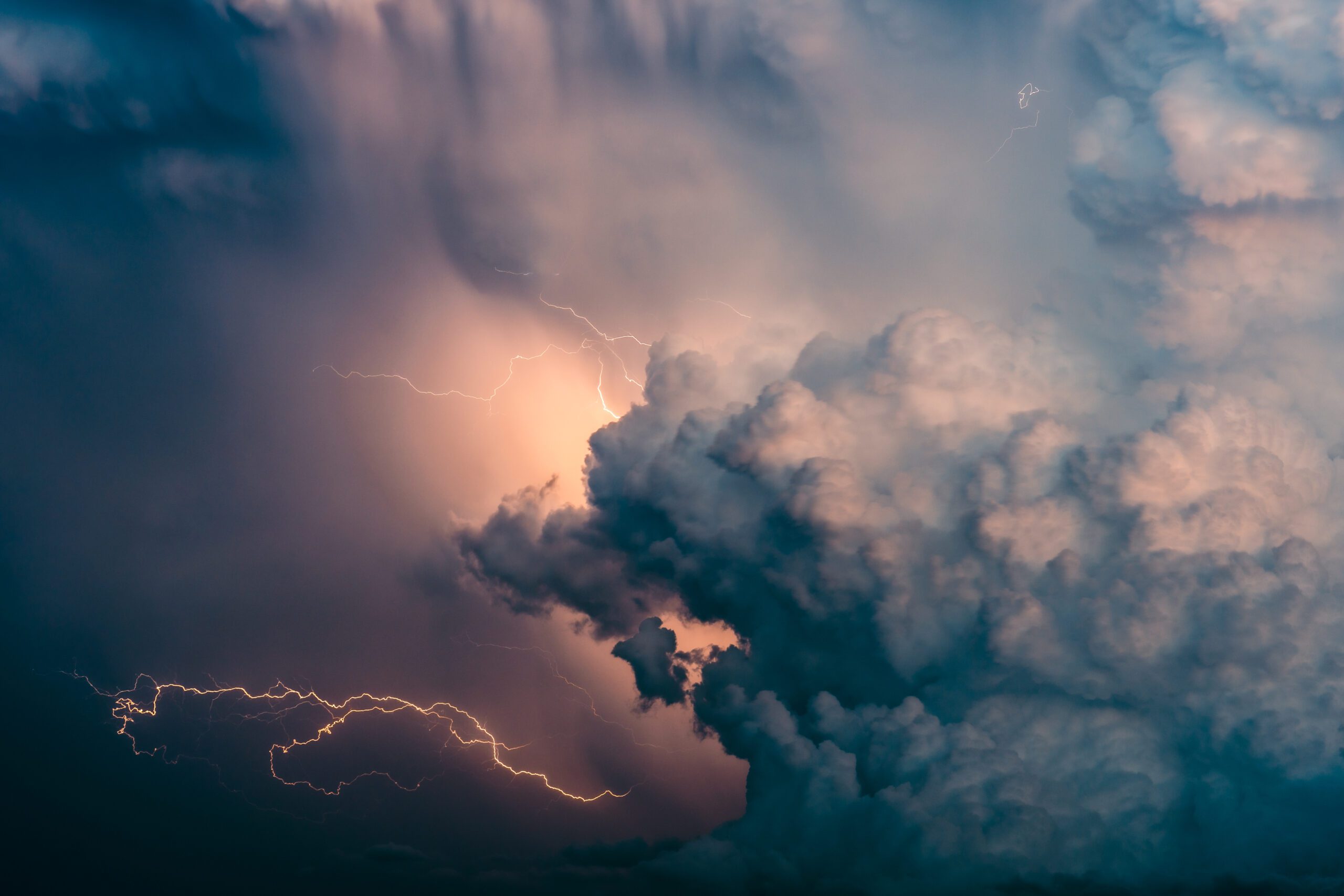 Dramatic lightning in sky