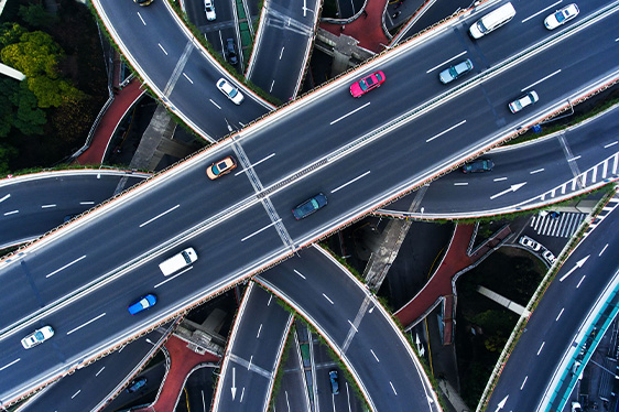 Aerial view of highways with cars