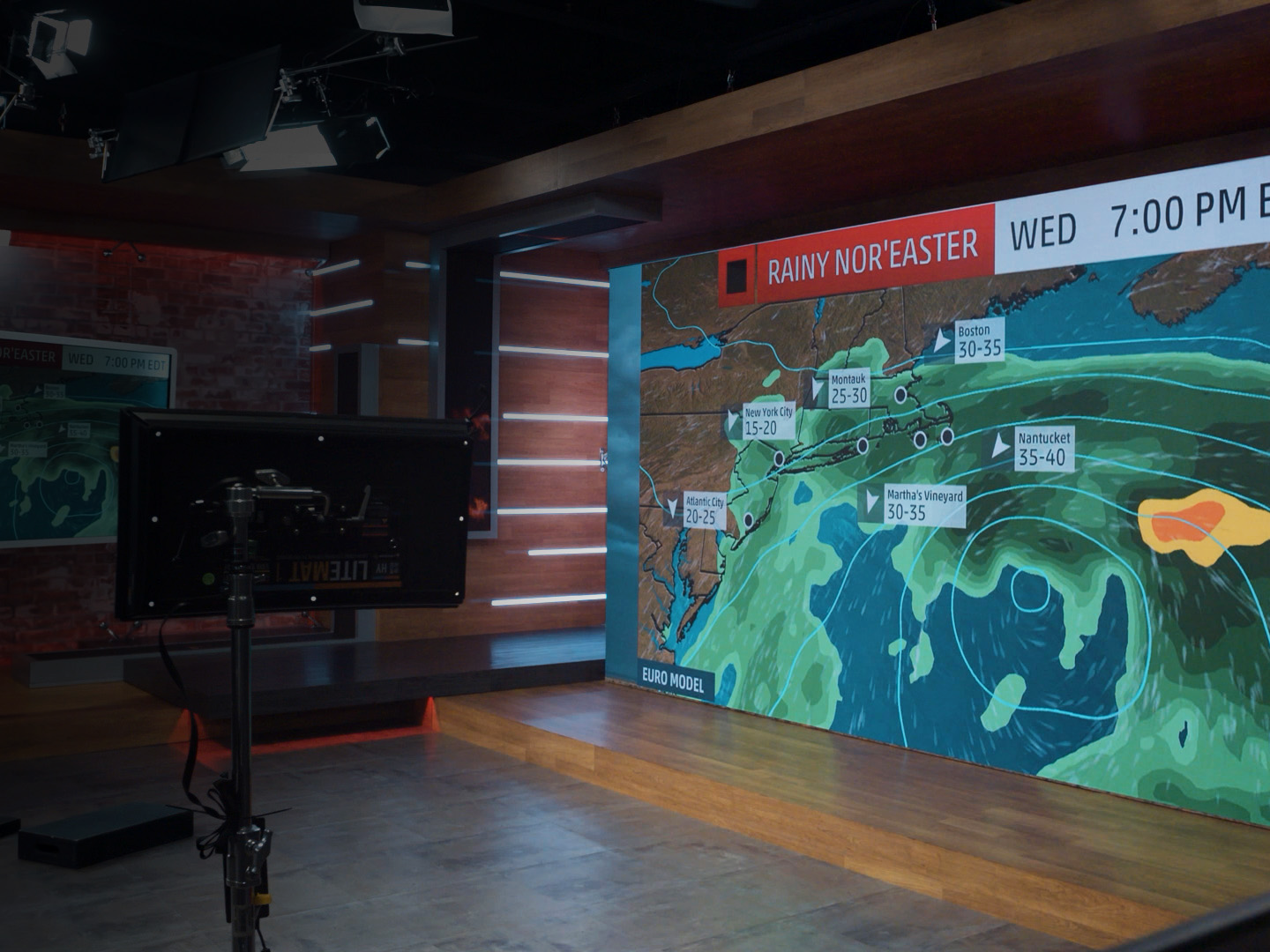 Weather forecasting screen in a studio