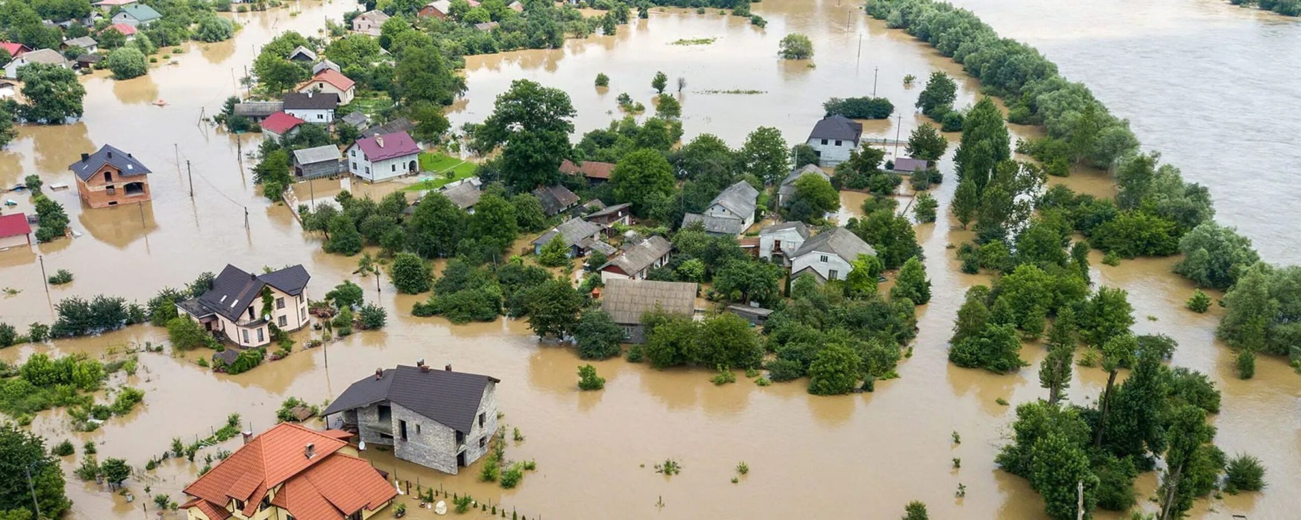 Flooded area with houses and trees