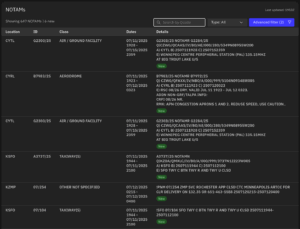 A screenshot indicating there are 647 aviation NOTAMs to review