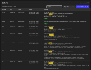 Screenshot of smart aviation NOTAMs