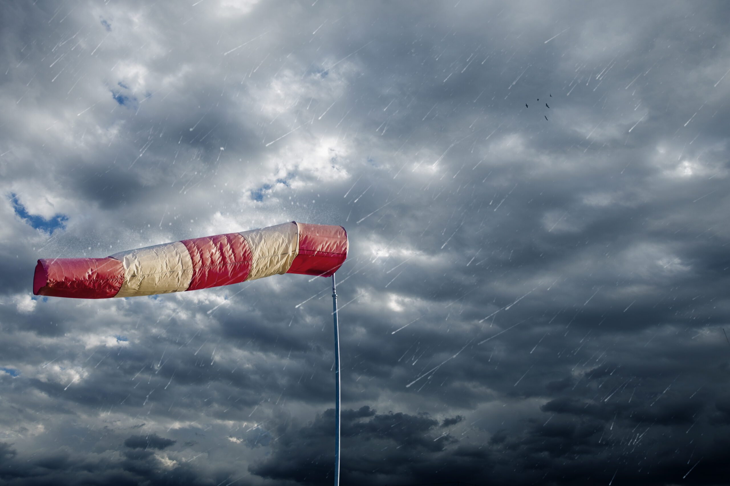 Air sock measuring the wind speed at stormy weather. 