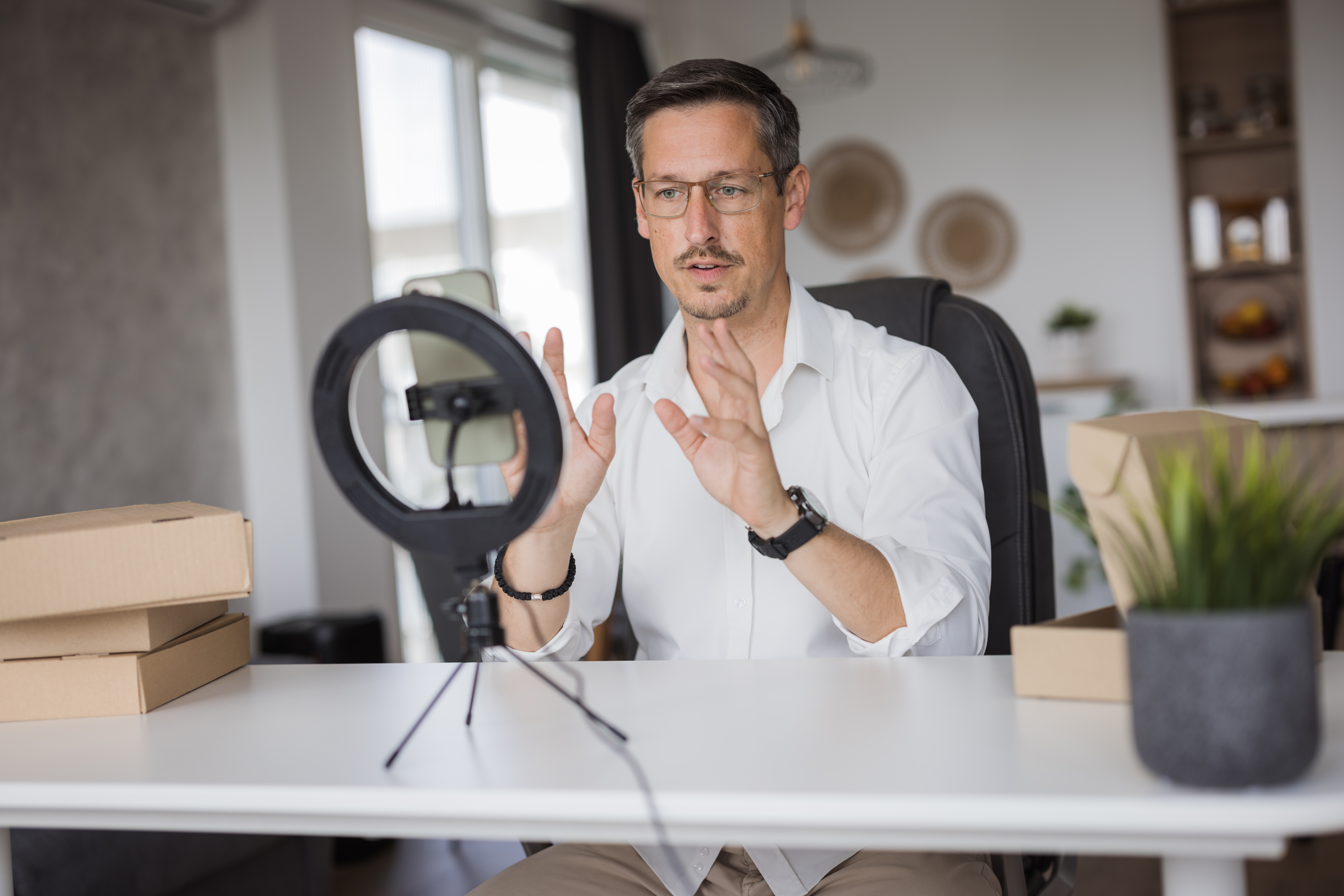 At home broadcaster recording a video