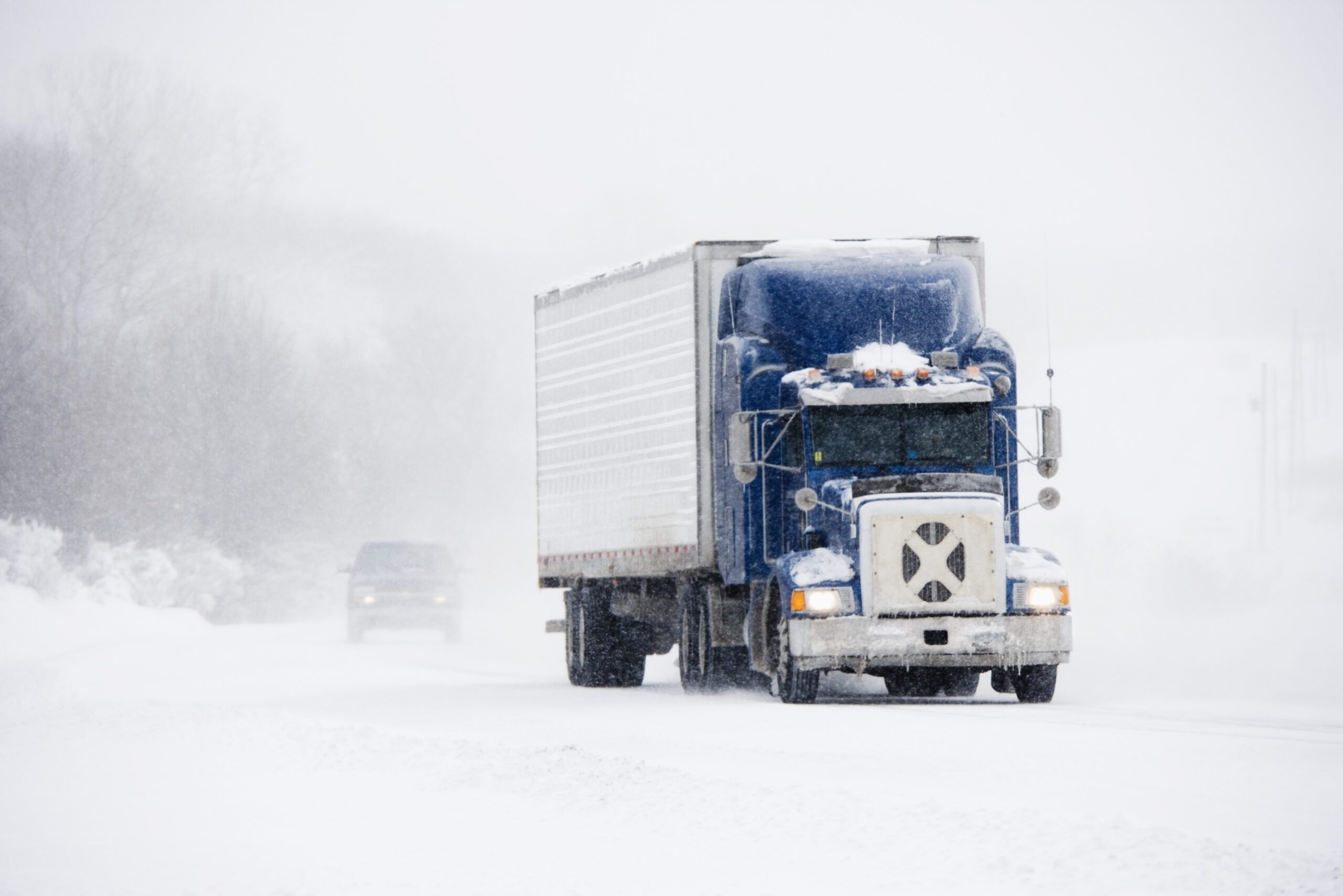 Semi-trailer in blizzard
