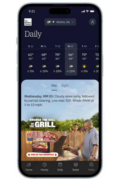 Integrated Daily Details ad placements on The Weather Channel digital