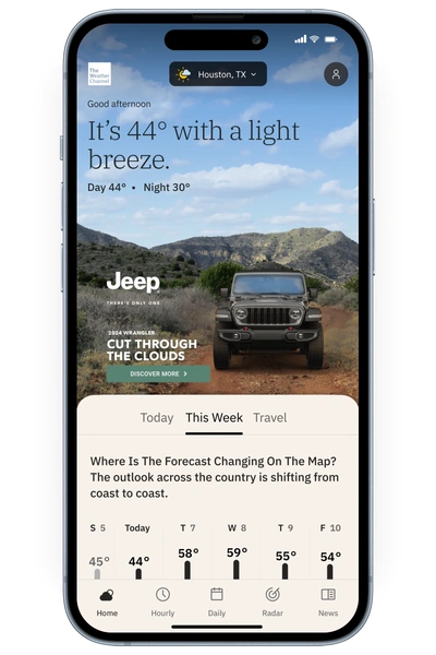 Integrated marquee ad on The Weather Channel digital