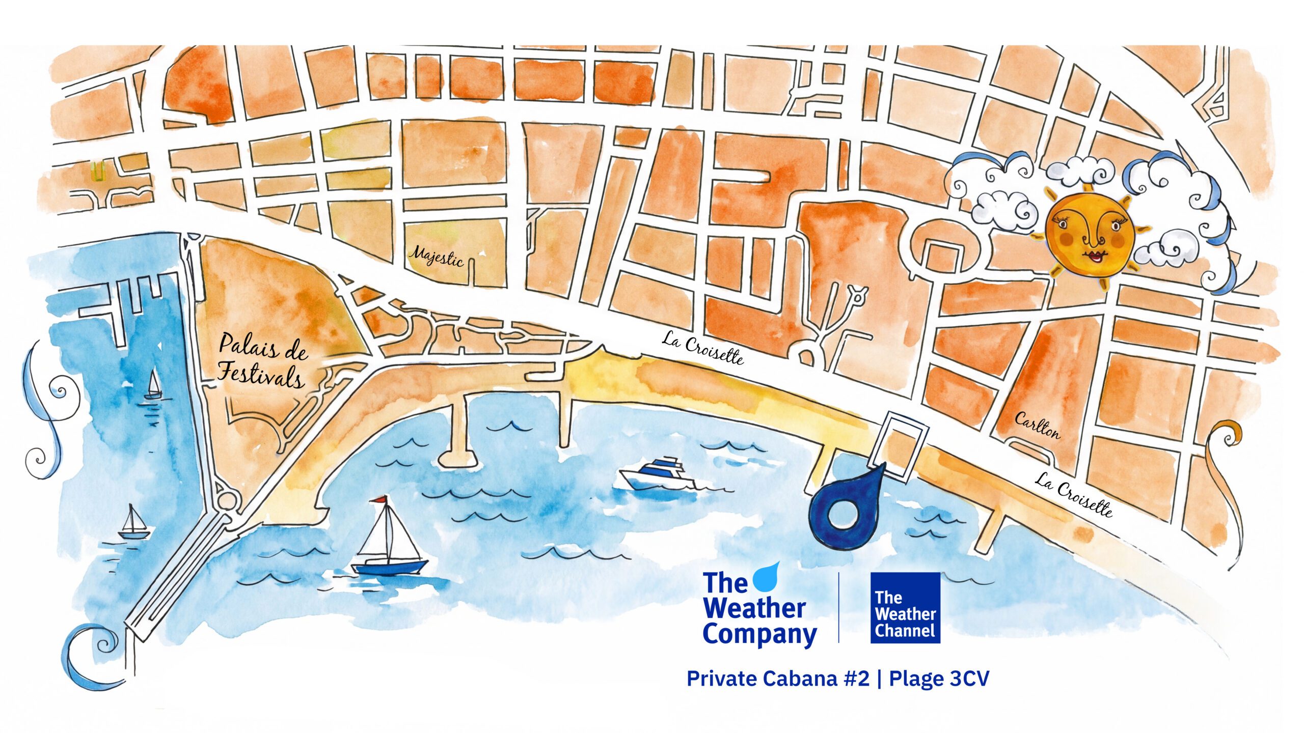 Map showing the location of The Weather Company at Cannes Lions 2026