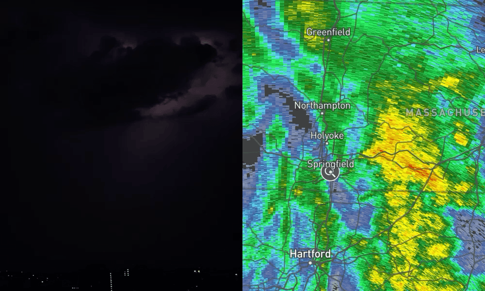 Storm Radar images and lightning side by side