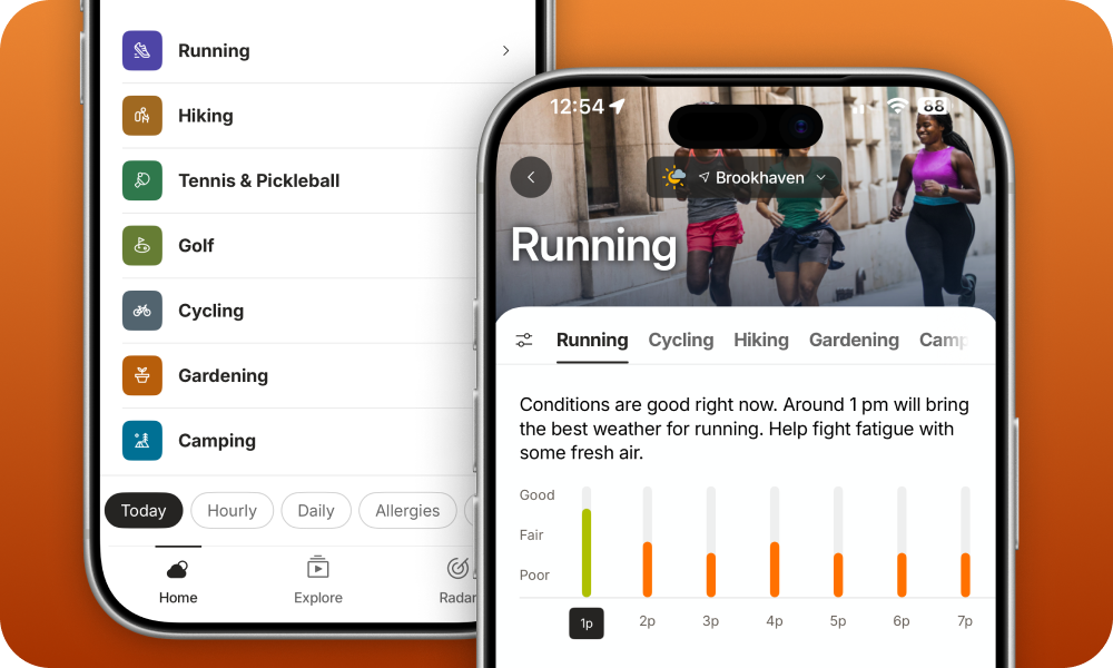 Activity-specific local forecasts within The Weather Channel app.