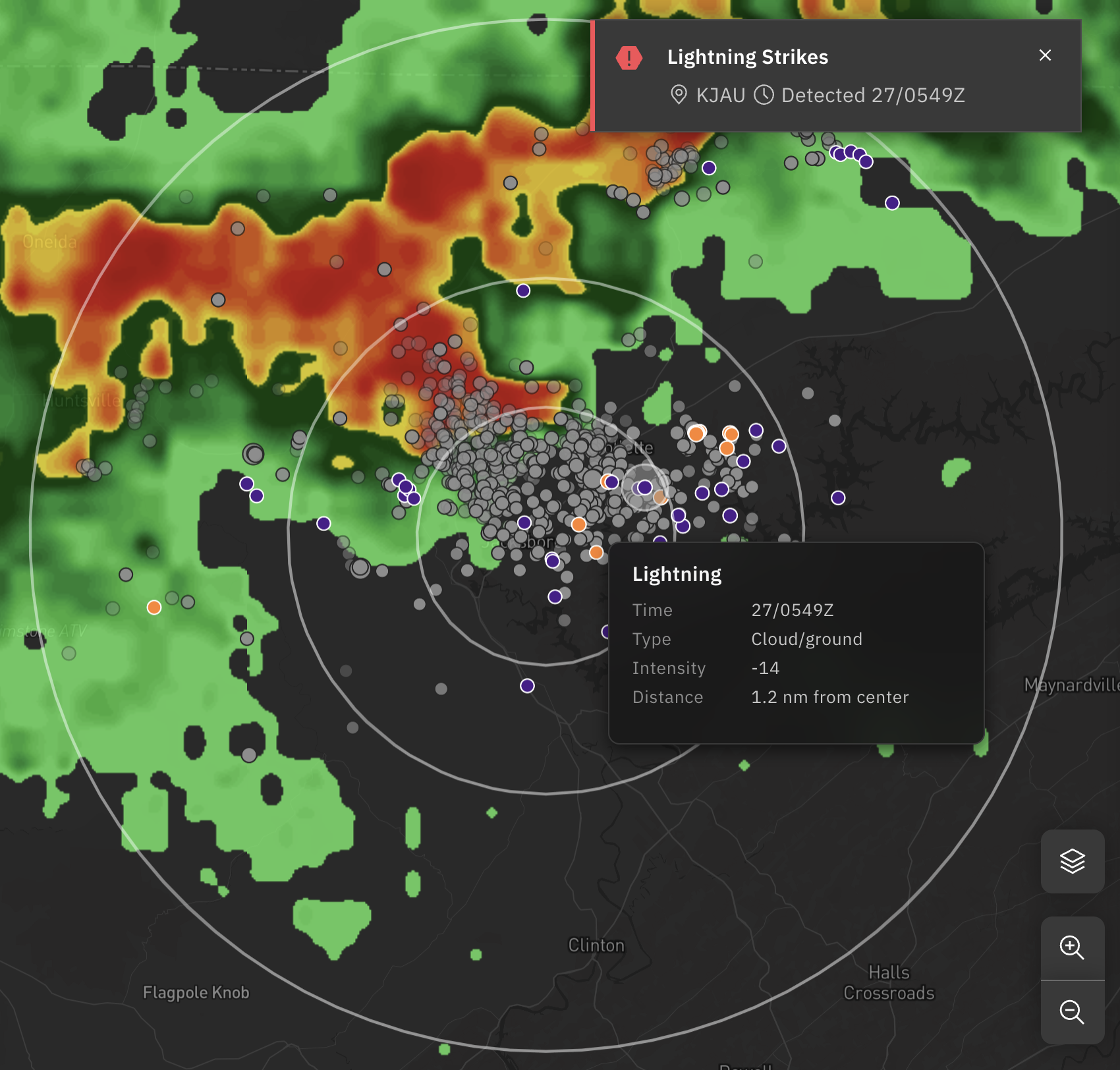 Interactive lightning mapping visualized in Maverick Ground Ops